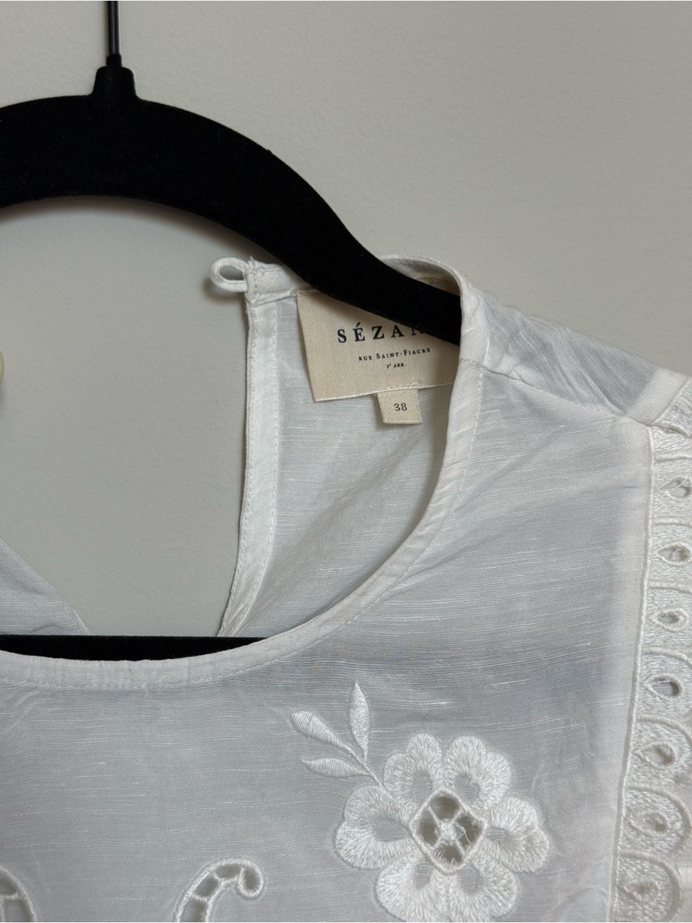 Sezane White Embroidered Flutter-Sleeve Blouse - Picture 3 of 4